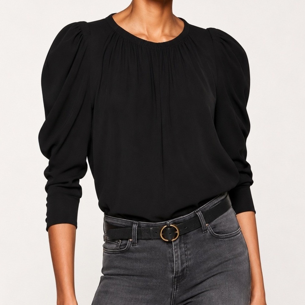 ba&sh Black Manon Puff Sleeve Top Blouse Long Sleeve Size Small‎